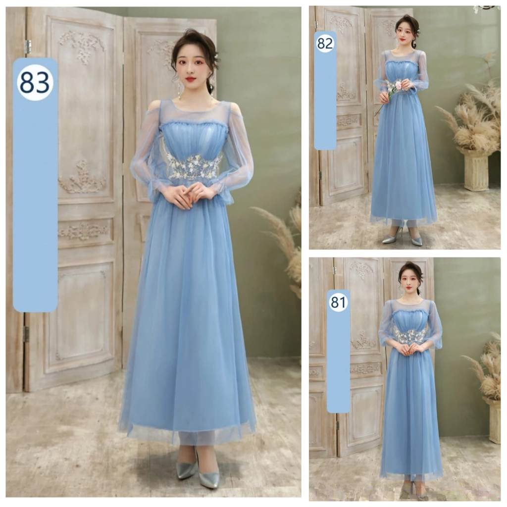 Longdress tutu biru dusty blue gaun pesta bridesmaid sp81