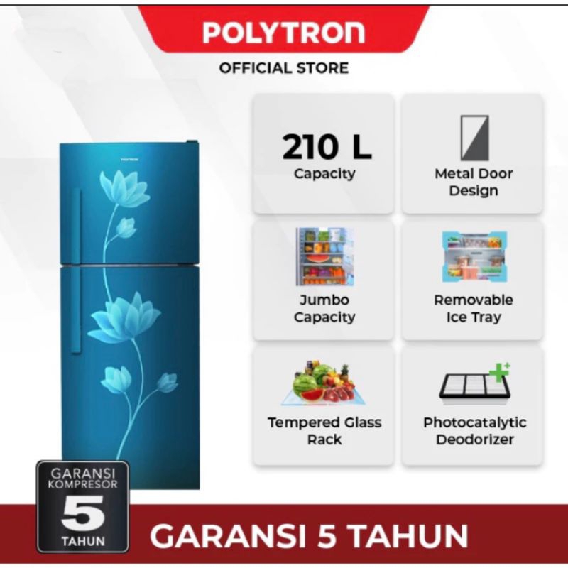 Kulkas Polytron 2 Pintu Metallic 210 Liter || KULKAS POLYTRON