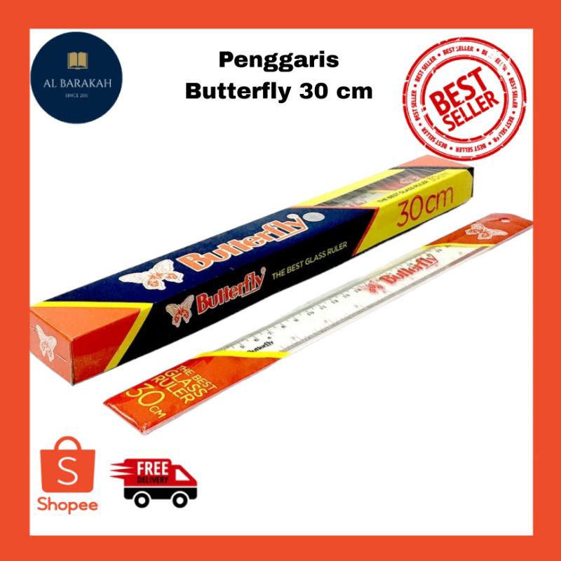 

1 Pcs !!! Penggaris Plastik Glass Ruler 30 cm - Butterfly / Penggaris Butterfly 30 cm