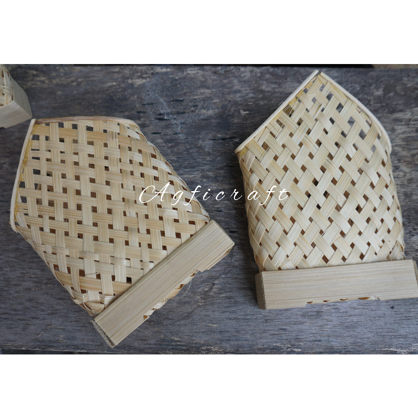 Tempat Tisu Bambu Segilima wadah tissue Kerajinan Bambu Anyaman Bambu