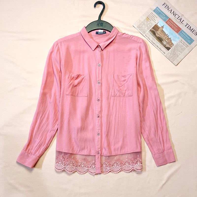 Details • Kemeja Pink Katun Brukat Panjang Formal Kantor [ THRIFT PRELOVED PL ]