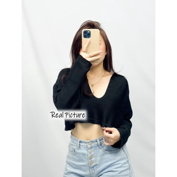 Atasan Nichea Top Long Sleeve - Crop Top Fashion Wanita Premium / Baju Cewek Seksi Rajut Modis