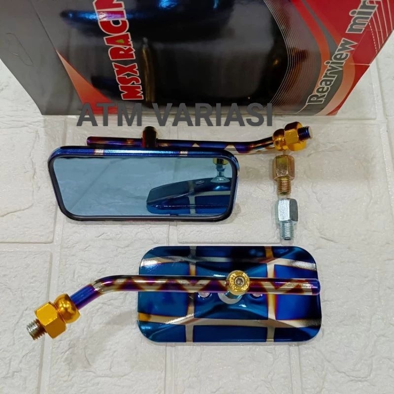 KACA SPION RETRO KOTAK THAILOOK BLUE X DAN CHROME VARIASI UNIVERSAL MOTOR SCOOPY, VARIO, BEAT, MIO, 