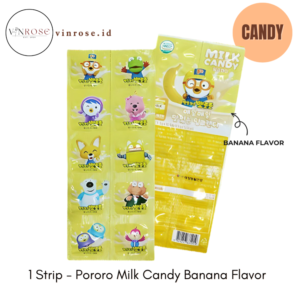 

[1 Strip] Pororo Milk Candy Banana Flavor Permen Rasa Susu Pisang Korea/ Vitamin