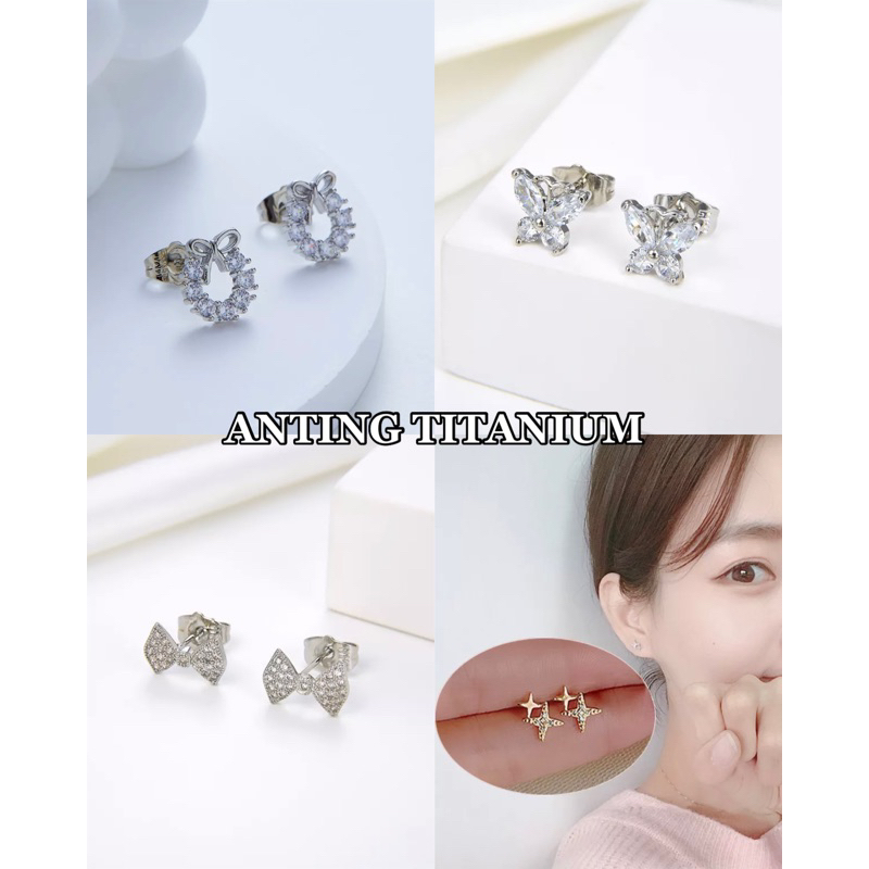 Anting tusuk titanium / anting kupu kupu titanium / anting pita titanium / anting bintang titanium /