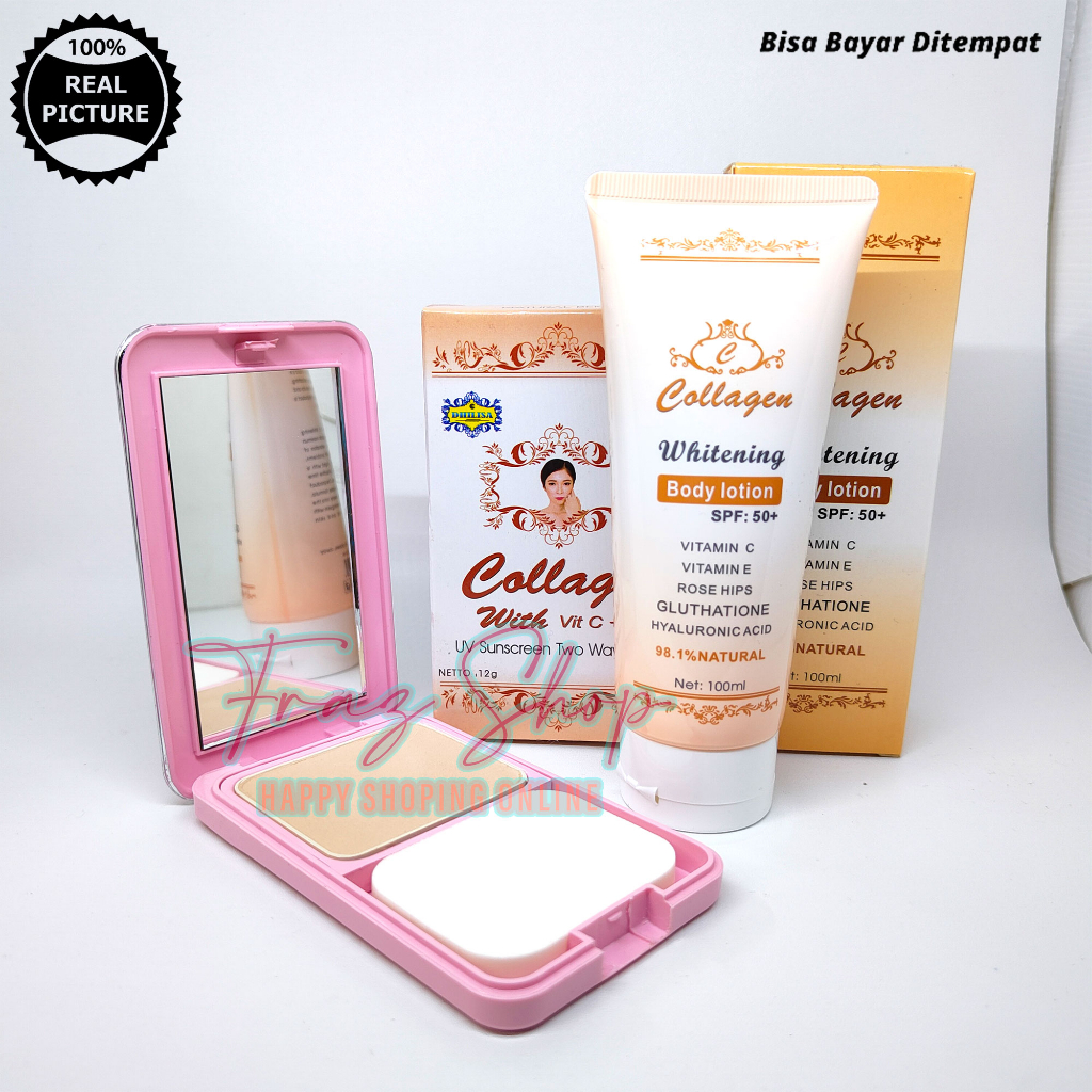 Body Lotion Collagen 100ml Plus Bedak Padat Collagen Dhilisa