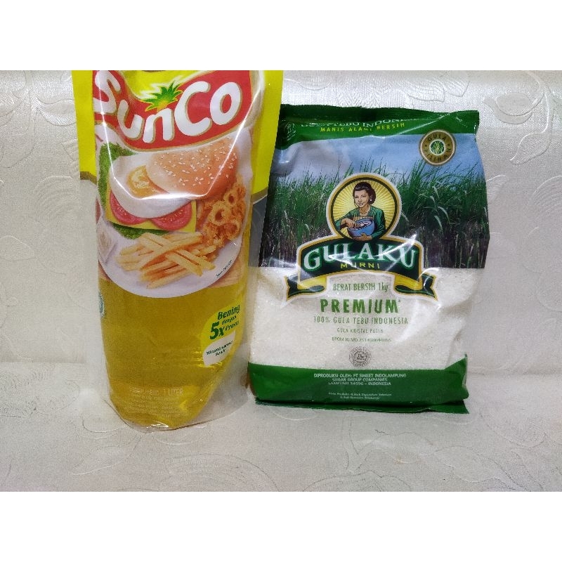 

MINYAK GORENG SUNCO 1 LITER + GULAKU 1 KG / PAKET SEMBAKO / SEMBAKO MURAH / MINYAK GORENG / GULA PASIR