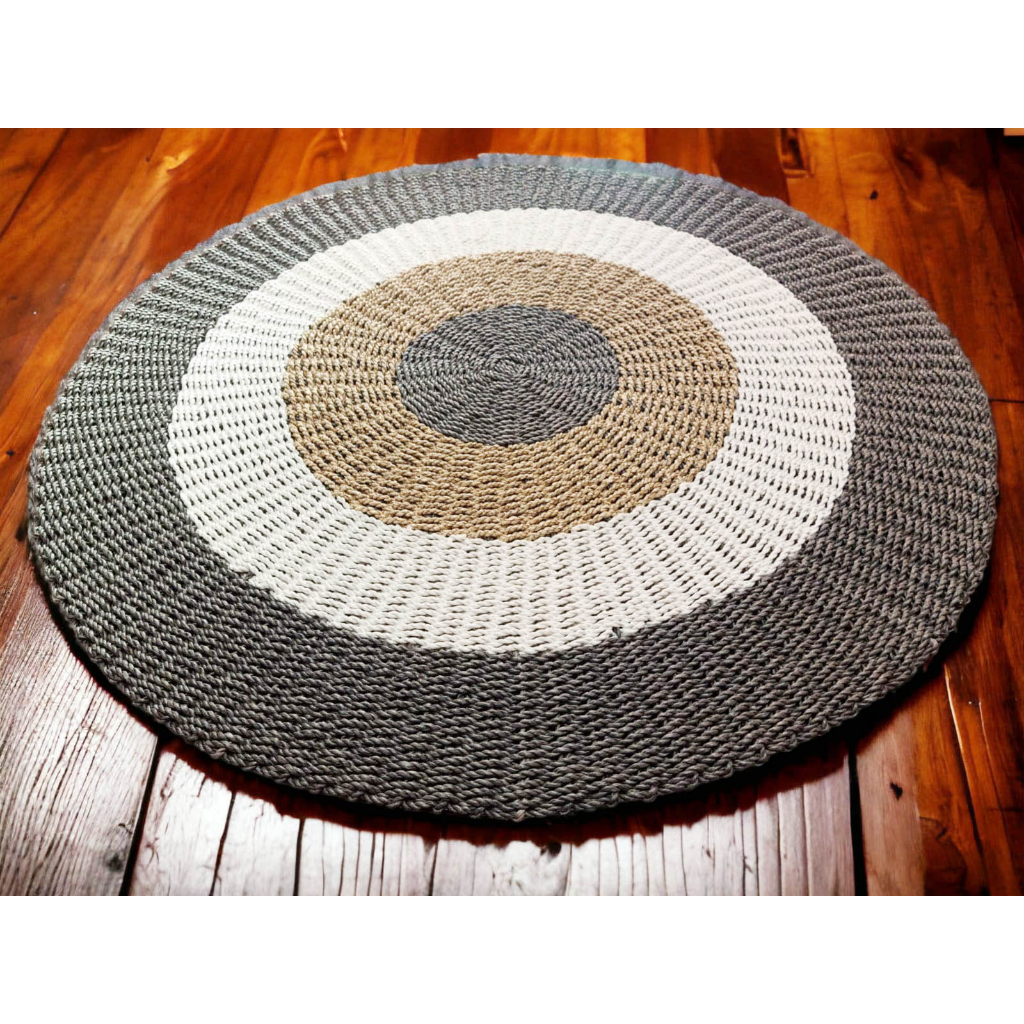 KARPET RUANG TAMU BULAT DIAMETER 120CM WARNA ABU PUTIH COKLAT