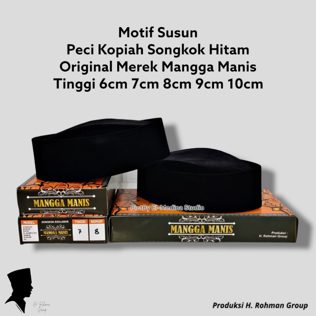 Exclusive Peci Kupiah Songkok Motif SUSUN Hitam Polos Super