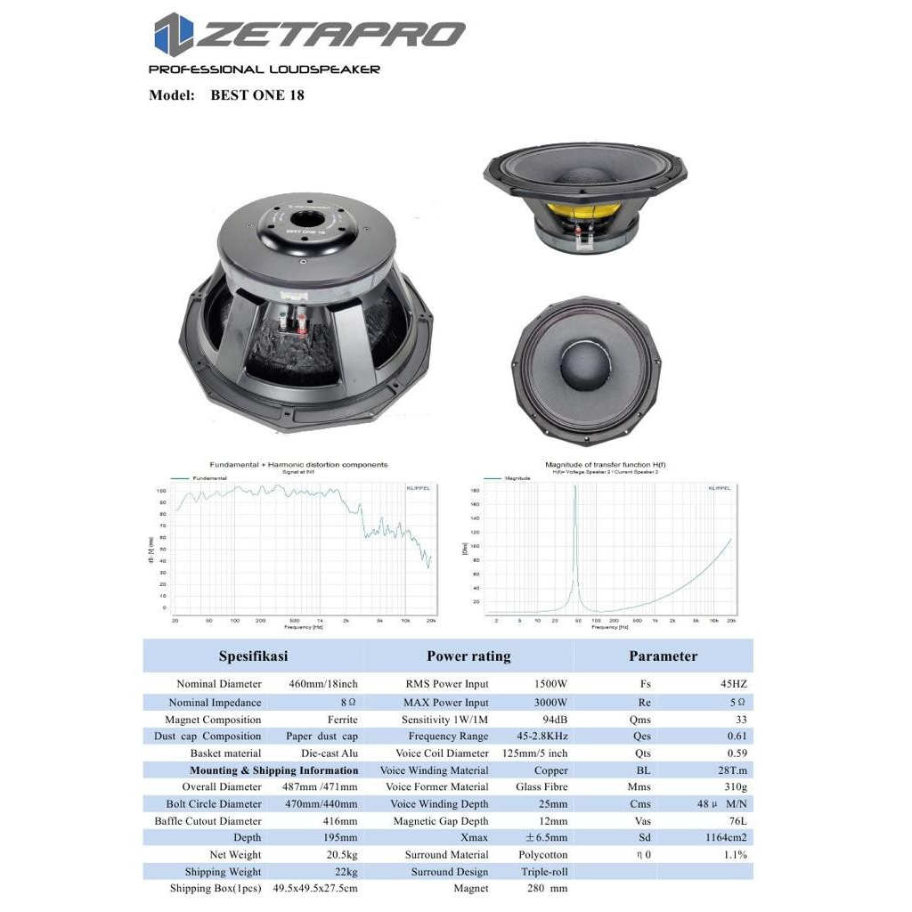 SPEAKER ZETAPRO BEST ONE 18 speker 18inch zetapro bestone 18