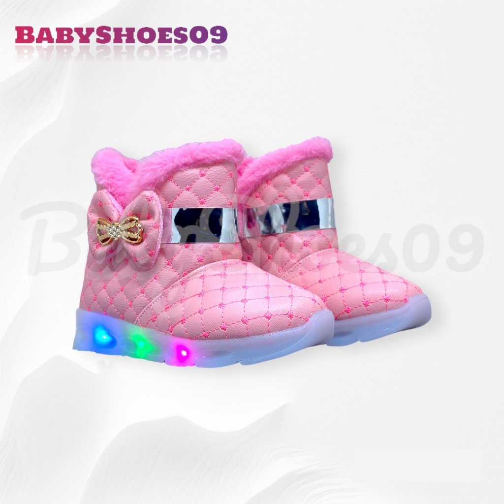 Sepatu Boot LED Anak Perempuan Model Fashion Dengan Bulu