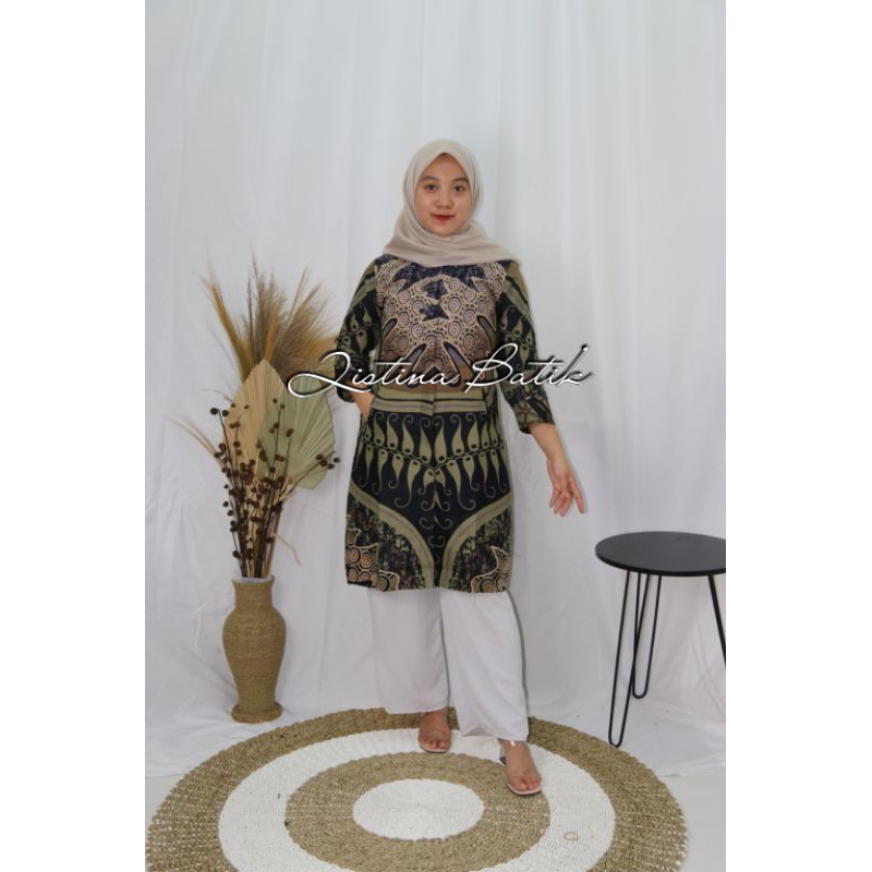 Batik Tunik Qistina Batik Model Kancing bahan katun
