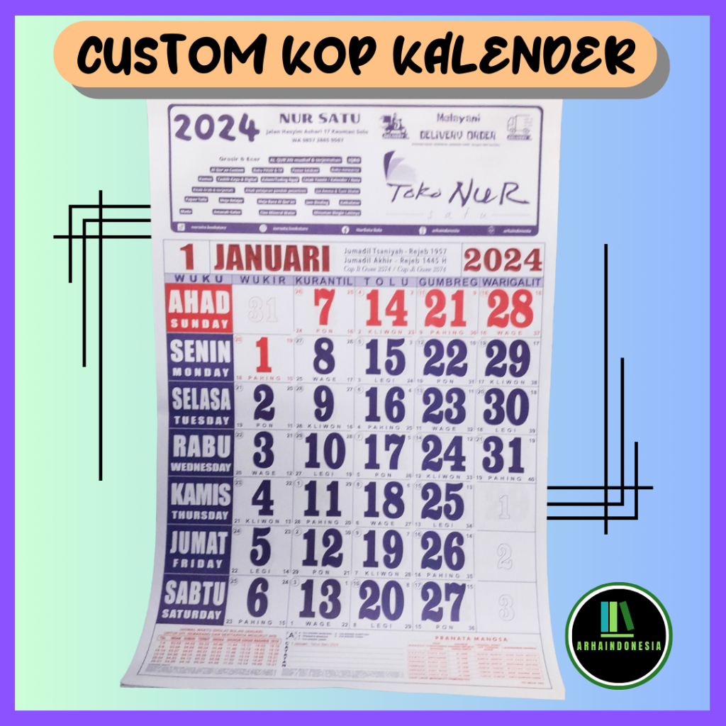 

CETAK KOP KALENDER 1 warna (kalender isi 12 lembar) MINIM ORDER 50