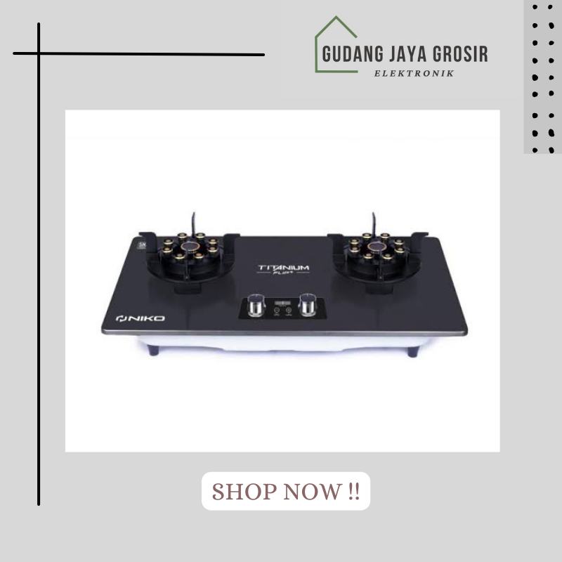 NIKO Kompor Tanam 2 Tungku Titanium Flip + Timer Stainless Steel / Kompor Tanam Stainless Steel / Pe