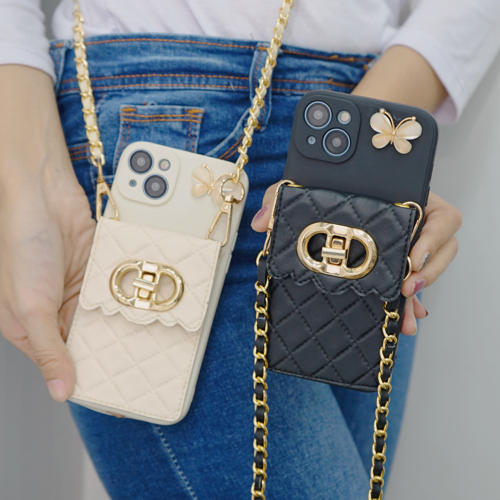 {DR} CASE DOMPET + TALI RANTAI  Black Softcase White Softcase FOR VIVO Y17s casing Y17s Case hp Y17s