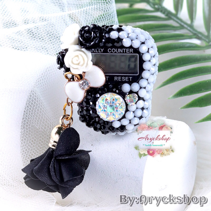 HITAM CANDY ROSE TASEL Tasbih Digital Hias cantik Blink Blink Swarovsky Tasbeh Alat Hitung Finger vi