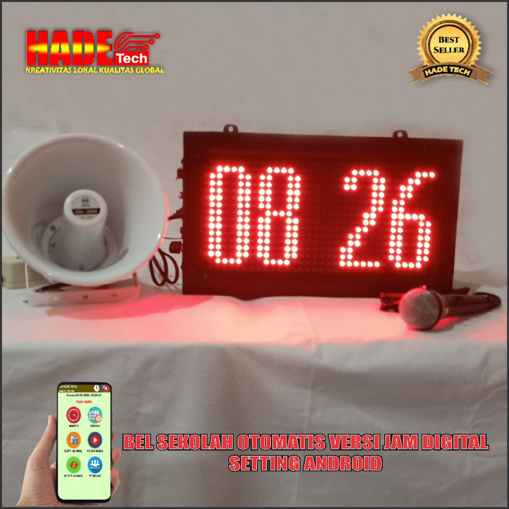 BEL SEKOLAH OTOMATIS, PABRIK VERSI JAM DIGITAL SETING ANDROID 1SPEAKER LENGKAP