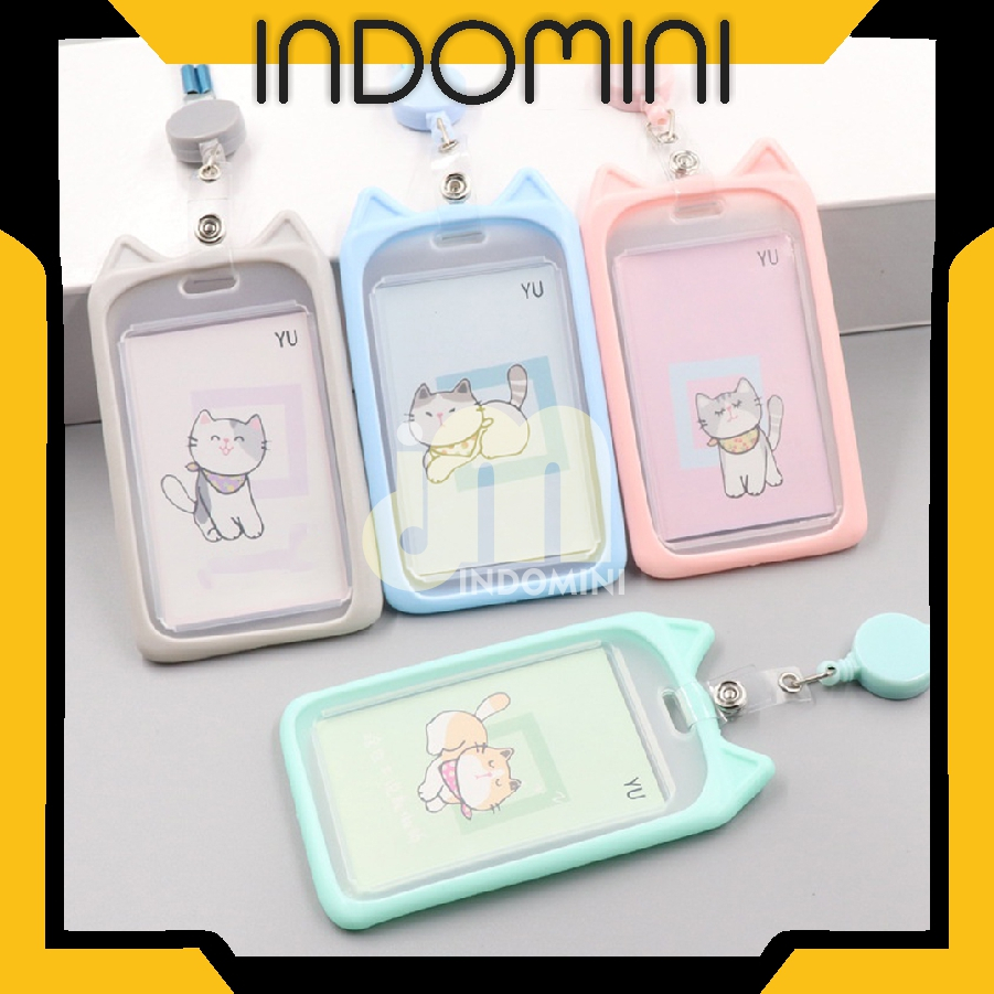 

INDOMINI Name Tag Lanyard Gantungan Kartu Motif Kucing Akses MRT Busway E-Money Flazz BRIzi Bentuk Karakter Warna Pastel Lanyart Card Holder Id Card S091