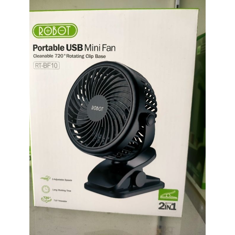 Kipas Robot RT-BF10 Cleanable 720' Rotating Clip Base Portable USB Mini Fan