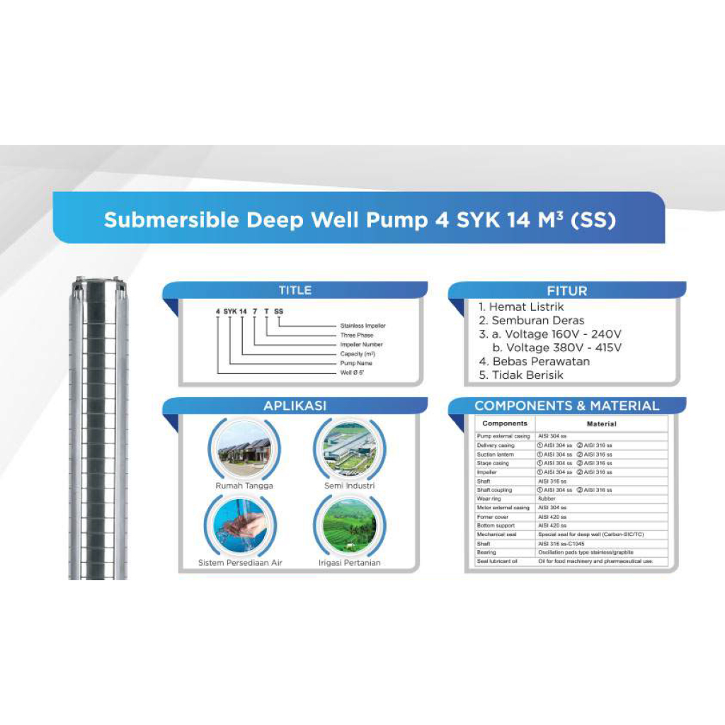 YORK 4SYK 14-7SS pompa submersible 3HP 1ph | 4SYK14-7SS 4 SYK 14 - 7SS