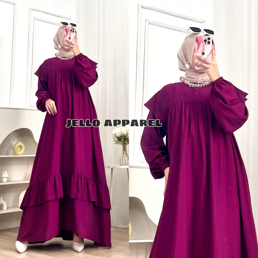 Yumna Gamis Bahan Polo Linen Pakaian Wanita Muslim Dress Dewasa