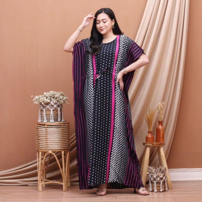 Daster Jumbo Model kalong LD 150 Cm Kain Santung Tebal Dali Serut Dada Muat BB 95 Kgm