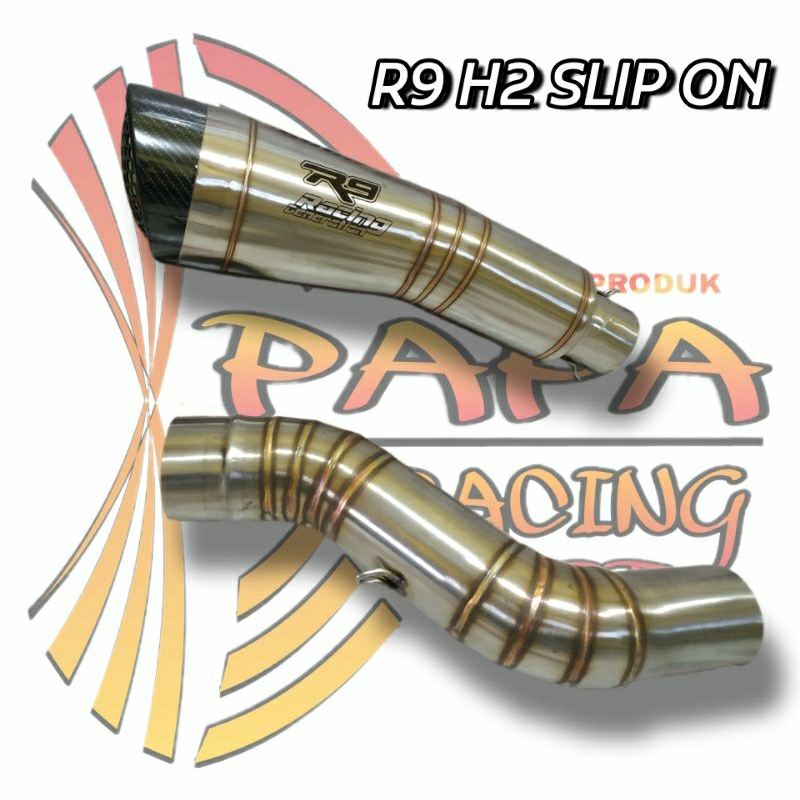 Knalpot R9 H2 Slip on Ninja 250 Fi Ninja250r Ninja250 mono Z250SL Z250Fi R25 MT25 CBR250RR