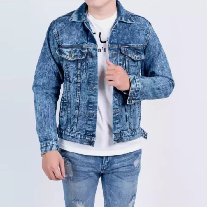 Terbaru Jaket Pria Keren Jeans Sandwash Slim Fit Jaket Denim Bandung Lengan Panjang