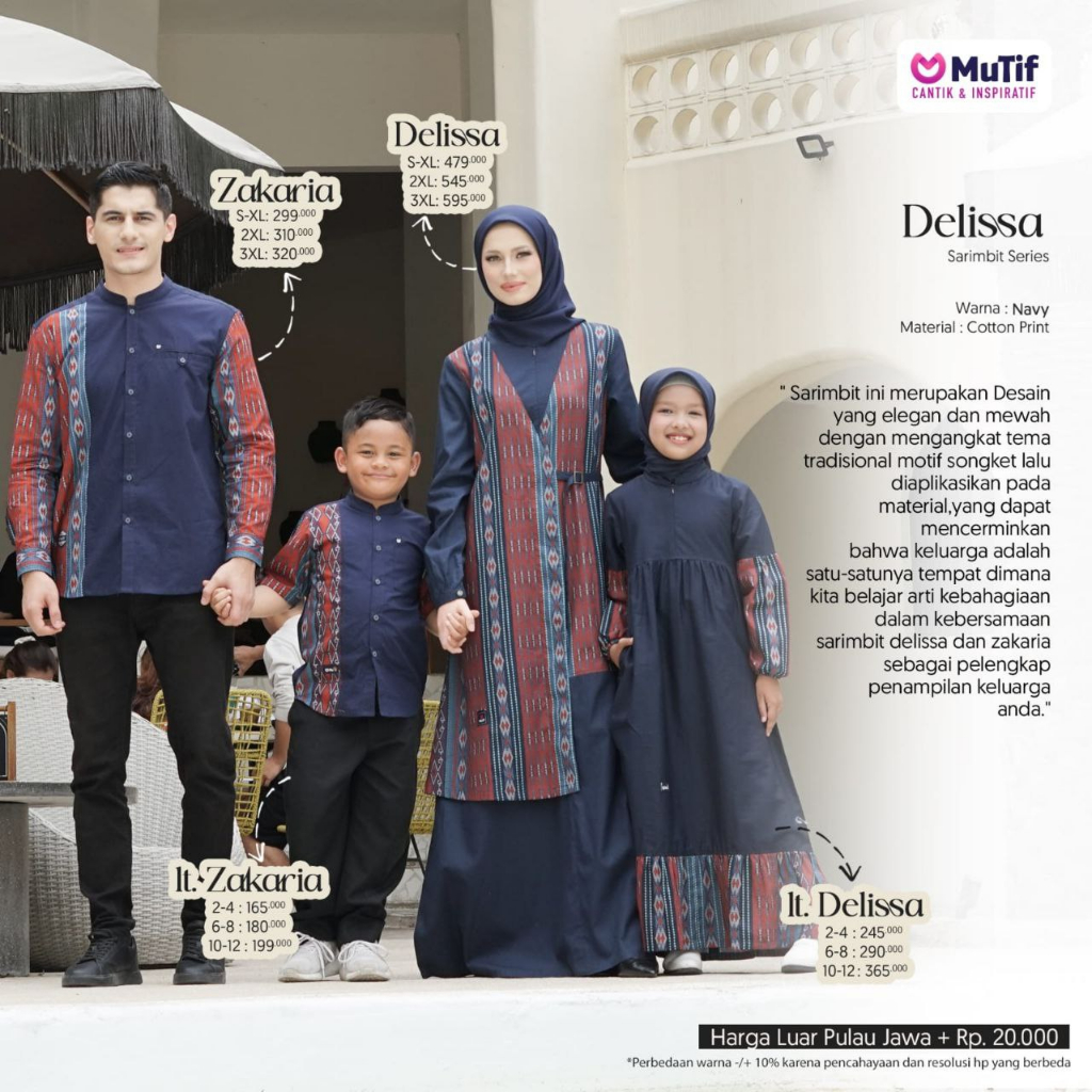 Sarimbit MUTIF DELISSA & ZAKARIA Navy | Baju Sarimbit Keluarga ORI MUTIF | COD