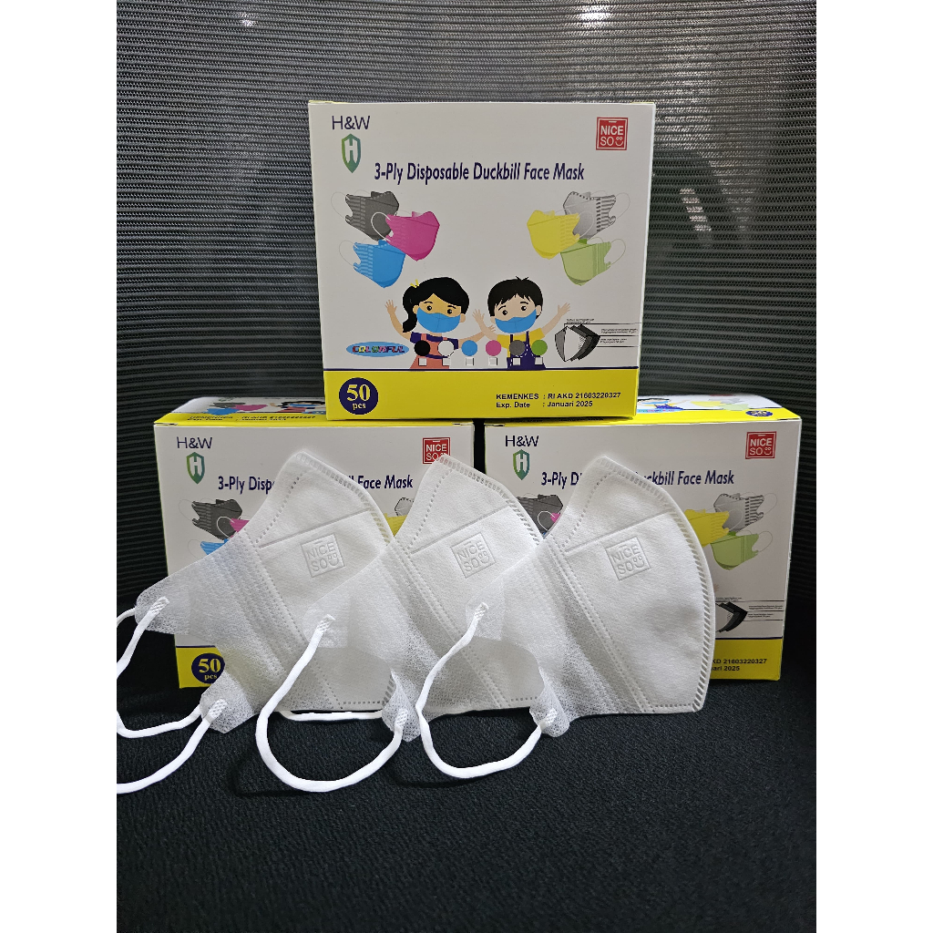 Masker Anak Duckbill Isi 50pcs NICESO 3ply Premium Quality Izin Kemenkes