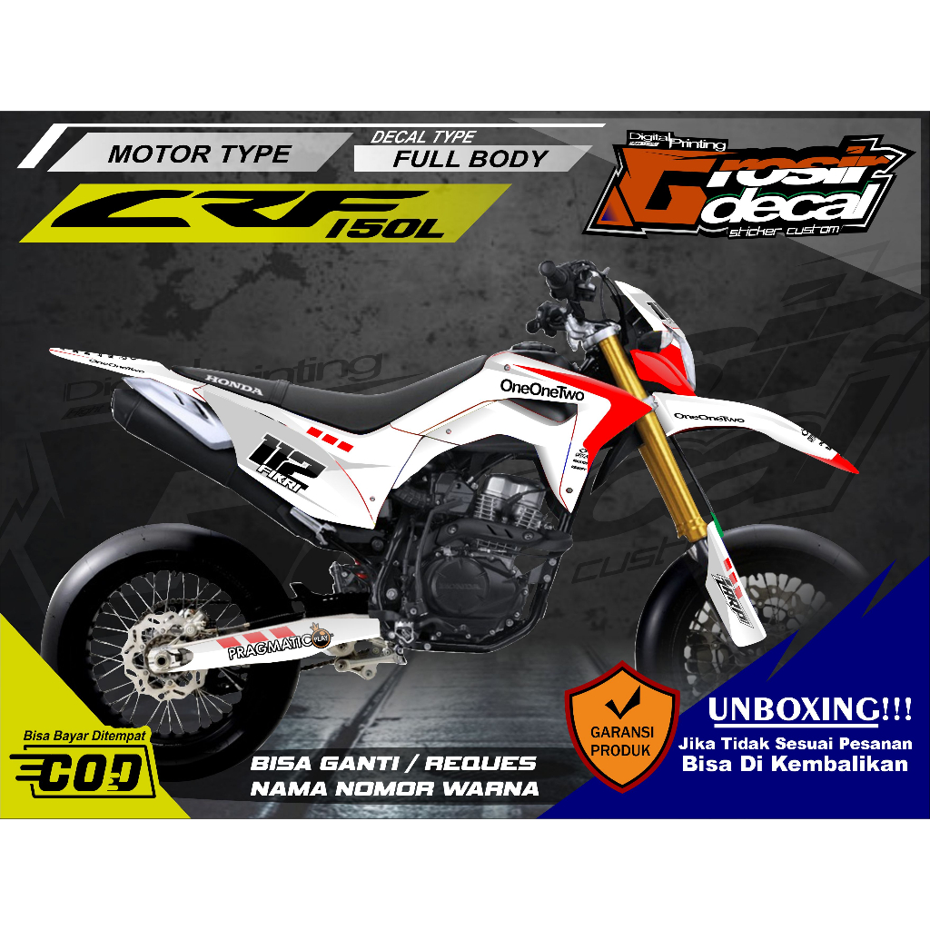 Sticker Decal CRF 150 L Putih Keren Full Body Free Custom Stiker Decal CRF 150 L