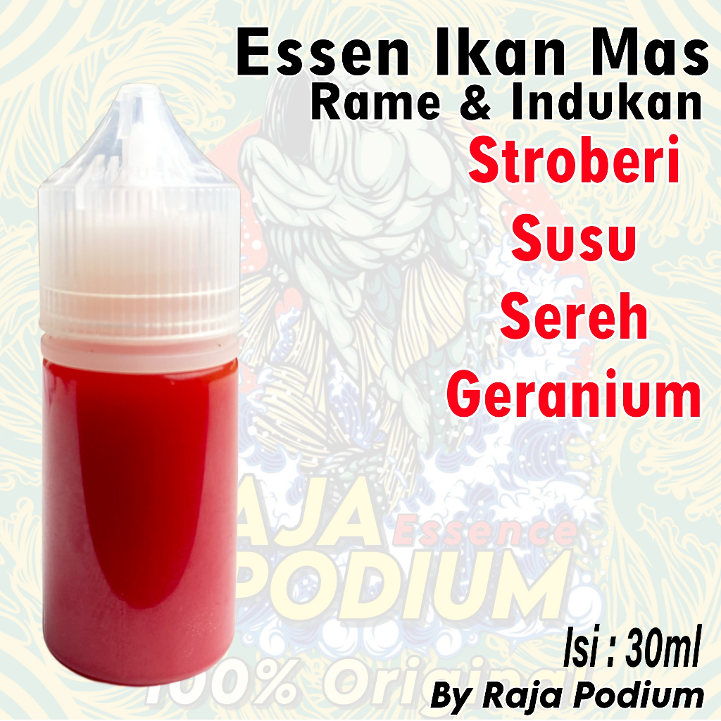 Essen Oplosan Ikan Mas Aroma Stroberi Susu Sereh Geranium Asli Original Raja Podium Essen, Essen Ika