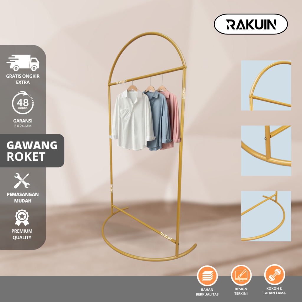 GAWANG ROKET - GANTUNGAN BAJU MINIMALIS - RAK BAJU BESI SERBAGUNA-RAKUIN