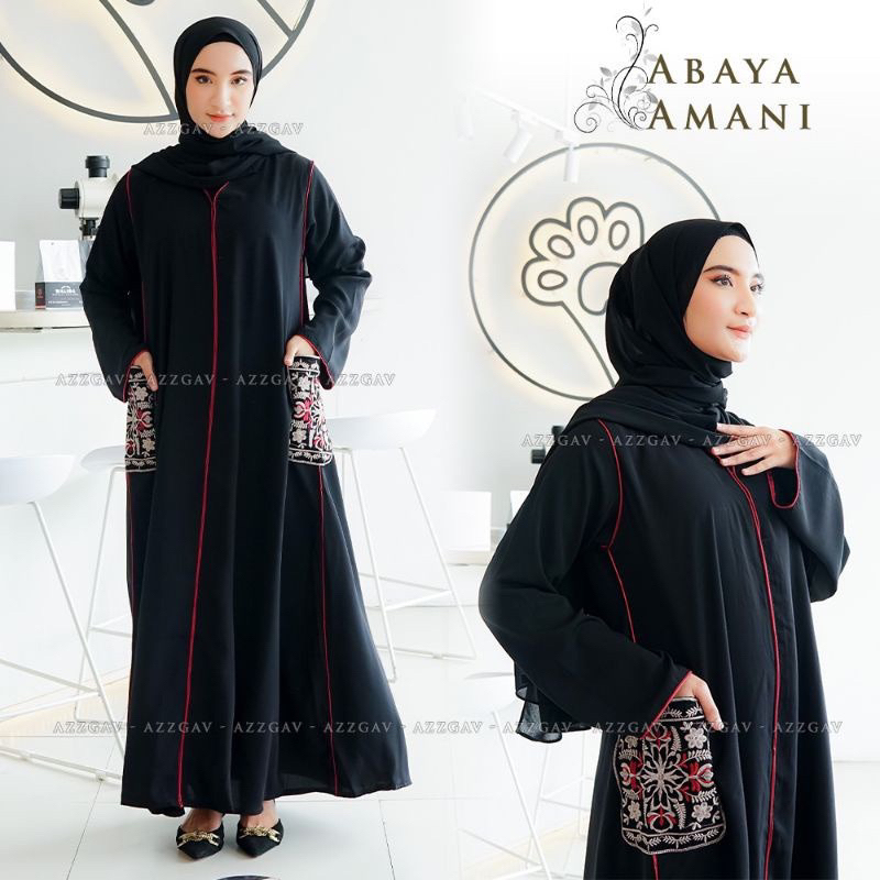 Basic Abaya Arab Saudi Hitam | Abaya Turki Dhubai Modern Motif Bordir Amani Kain Jetblack Saudi
