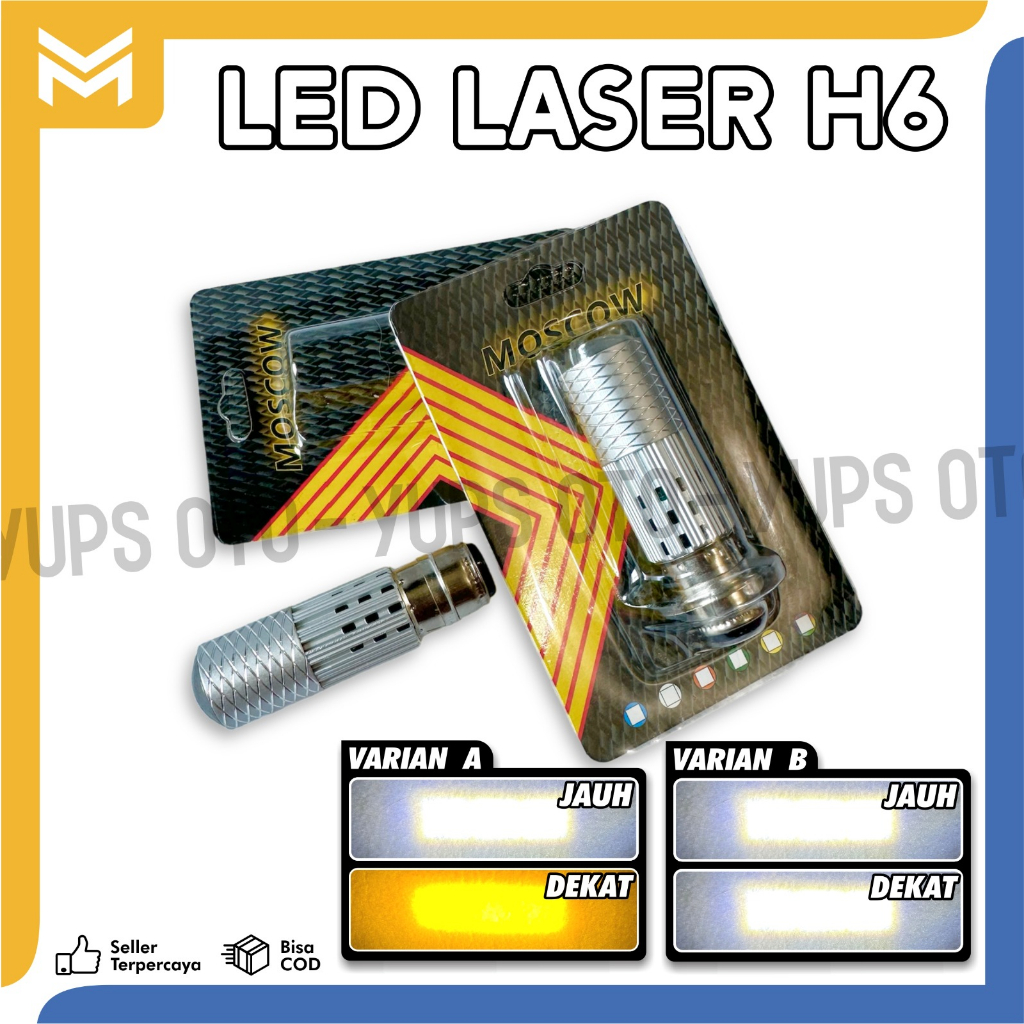 LAMPU LED H6 LASER MOSCOW DUA WARNA PUTIH-KUNING UNIVERSAL PEMAKAIAN MOTOR METIC BEAT FI ESP DELUXE 