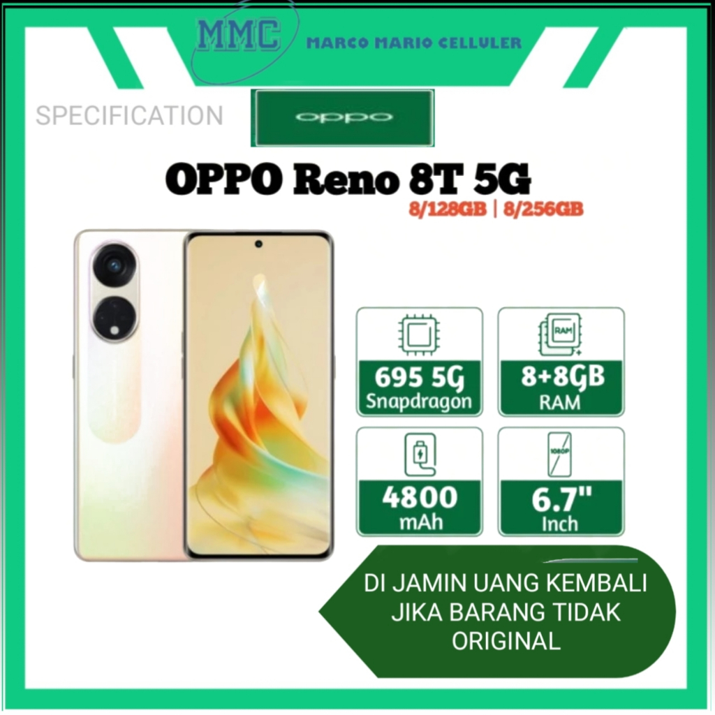 OPPO RENO 8T 5G 8GB/256 Garansi Resmi Oppo Indonesia