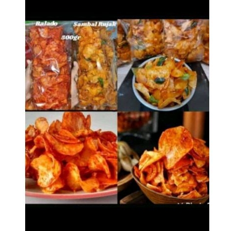 

Keripik singkong 500gr rasa balado, rujak dan cabe hijau