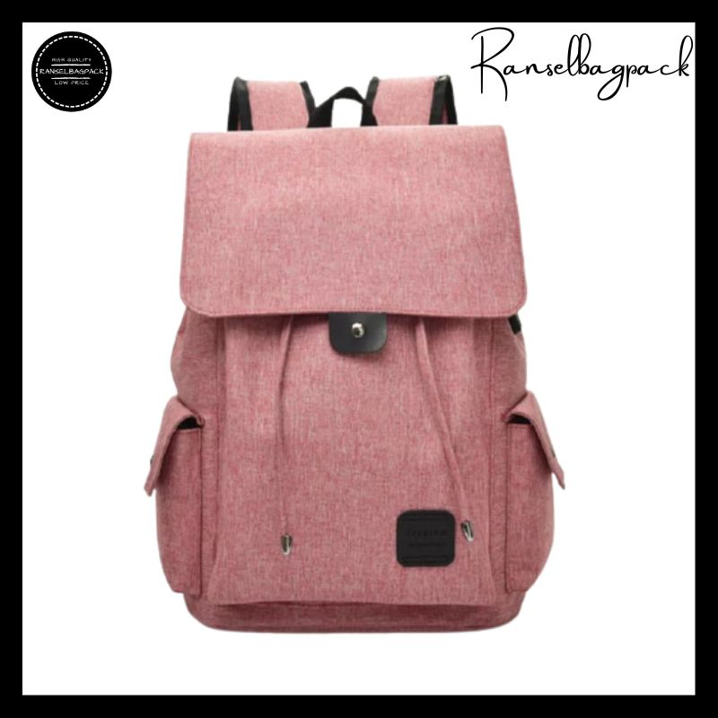 Tas Ransel Backpack Punggung Sekolah Kerja Korea Distro Laptop 14 inch Pria Wanita Cewek Cowok