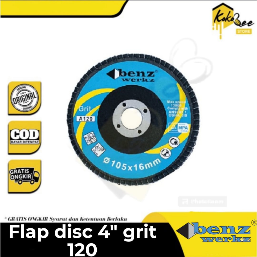 Flap disc 4 inch - amplas susun gerinda grit 120- amplas tumpuk benz werkz dan amplas bulat 4" sabet