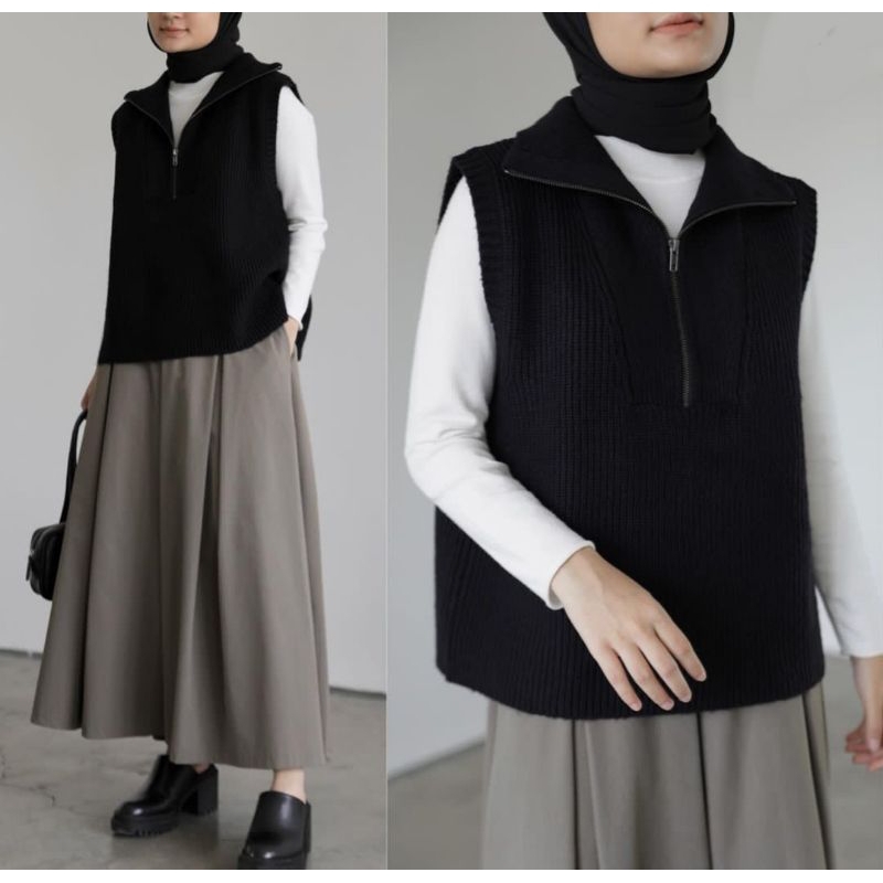 Saba Zipper Knit Vest Black by Saba Modest