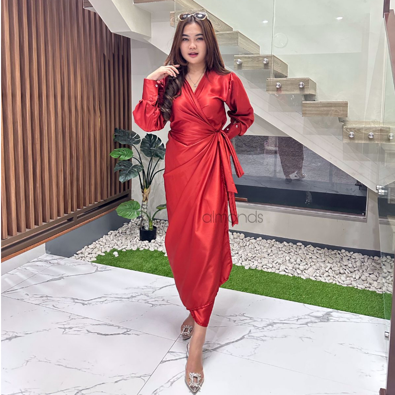 Salsa Long Dress Satin Silk Premium Wrap Dress Kimono Wanita M L XL XXL