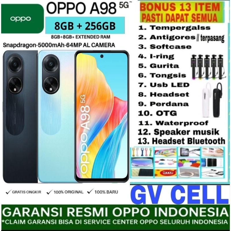 OPPO A98 5G 8/256 GB RAM 8GB + 8GB EXTENDED ROM 256GB GARANSI RESMI OPPO