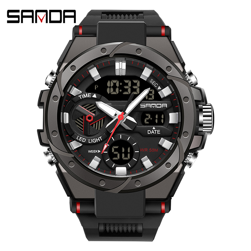 SANDA 3313 Jam Tangan Pria Digital Analog Tali Rubber Chronograph Anti Air CURRENOS