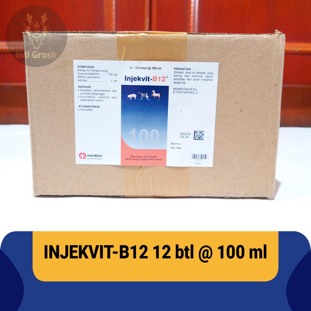 Suplemen Vitamin B12 Suntik untuk Hewan Ternak dan Peliharaan 100 ml Grosir 1 Kotak