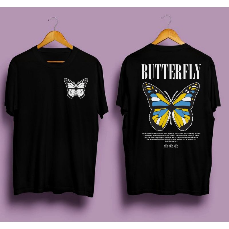 KAOS PRIA WANITA/KAOS KEREN/KAOS MURAH/-BUTTERFLY HITAM