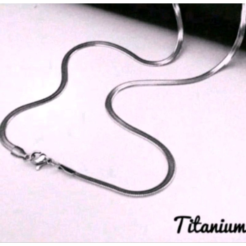 KALUNG TITANIUM SILVER MODEL BELUT GEPENG LEBAR 250MM PANJANG 50CM ANTI KARAT BUAT PRIA WANITA
