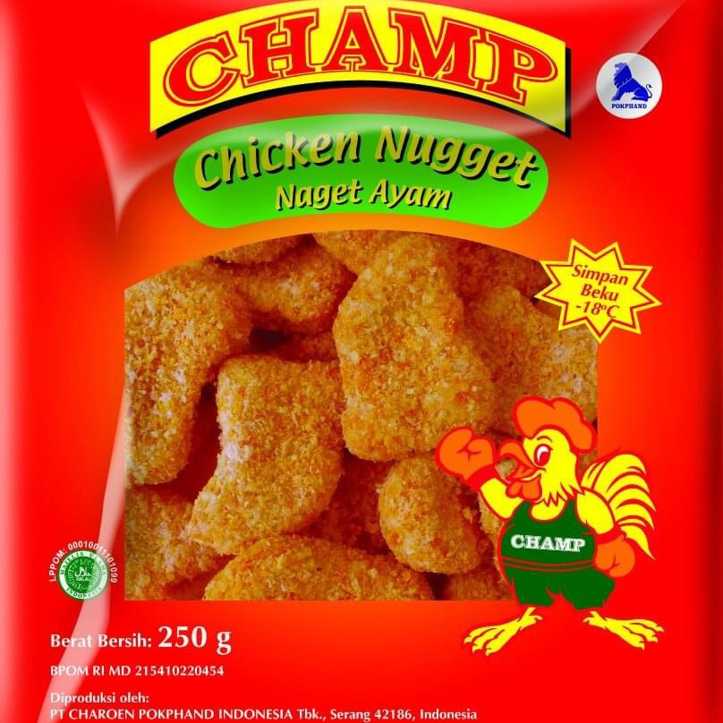 

CHAMP CHICKEN NUGGET 250gr, NUGET AYAM, FROZEN, HALAL