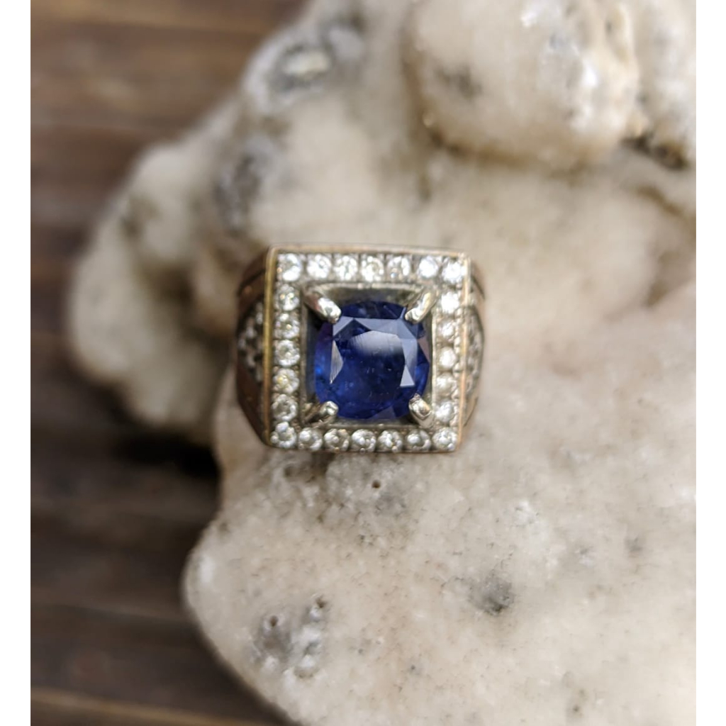 Natural Blue Safir Ceylon With Memo Origin Ring Perak 925 HM