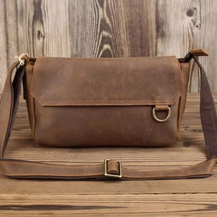 Slingbag Pria Vintage - Tas Selempang Pria Kasual Kulit Asli Crazy Horse