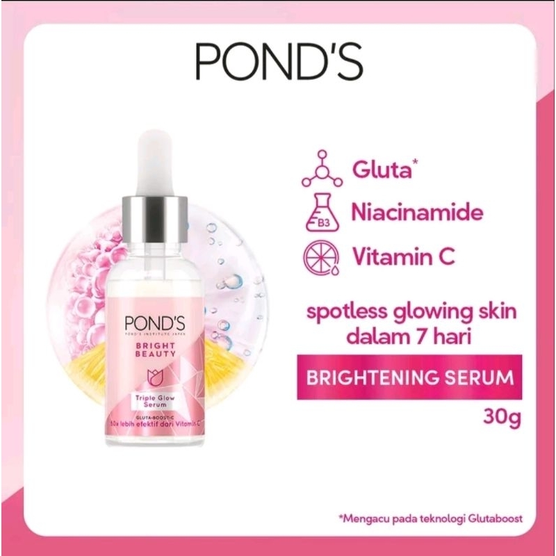 PONDS'S TRIPLE GLOW SERUM BRIGHT BEAUTY 30 g (barang baru & bersegel , 100% ORI) exp 24 Des 2025